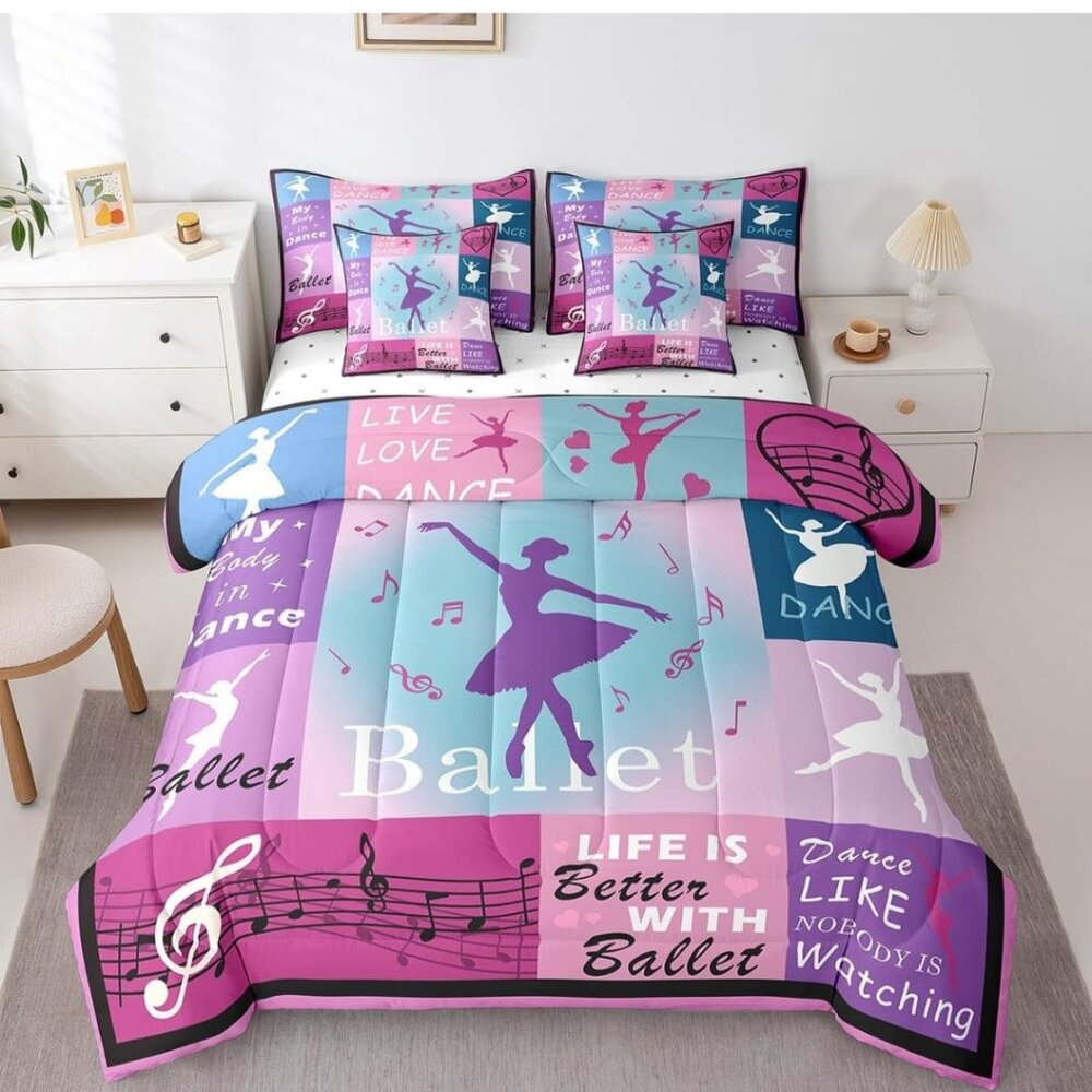 NEW Pink Ballerinas Comforter Set 7 Pieces Ballet Bed in a Bag Full/Sheets